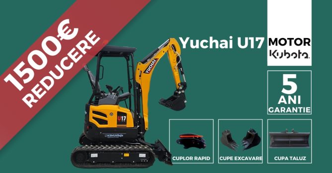 Mini Excavator Yuchai U17 Stage 5 (1.8t) Zero Tail Swing disponibil la KSM Utilaje.